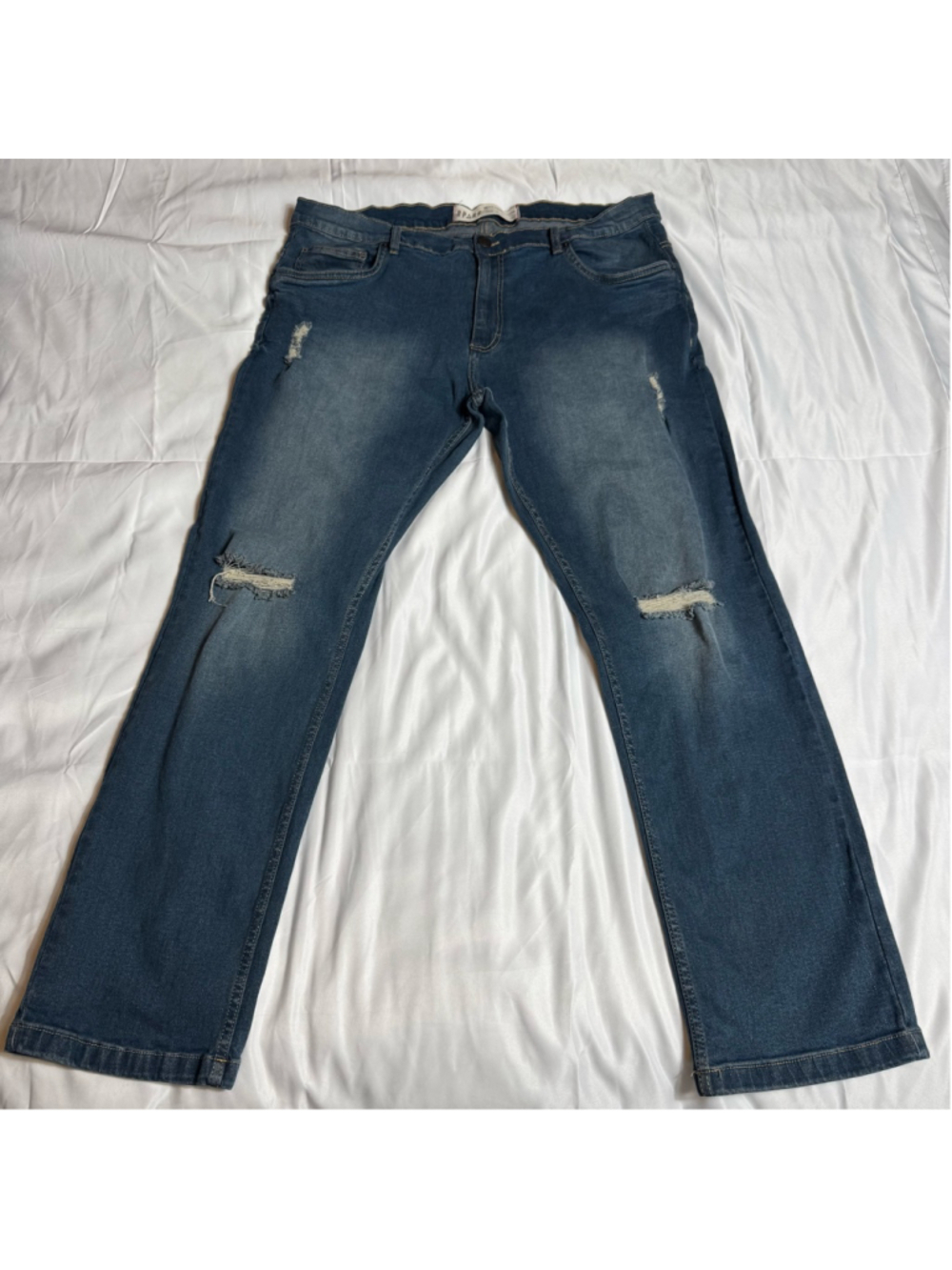 Men's SPARK Blue Distressed Straight Jeans Waist 42